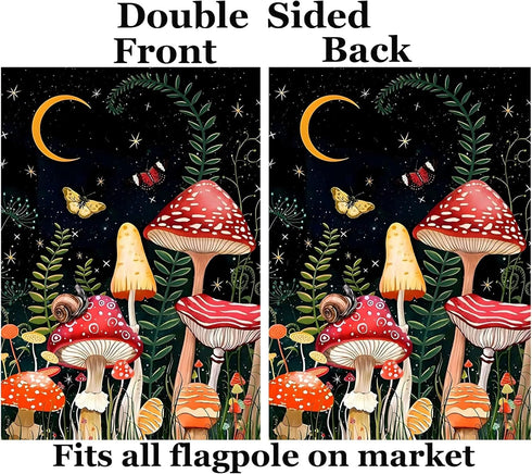 Fantasy Night Fairy Moon Star Mushroom Grass Butterfly Snail Garden Yard Flag 12"x 18" Double Sided Polyester Welcome House Flag Banners for Patio...