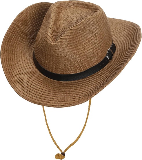 Unisex Straw Cowboy Hats for Women and Men Western Beach Cowboy Sun Hat Wide Brim Cap for Beach, Halloween, Partie...