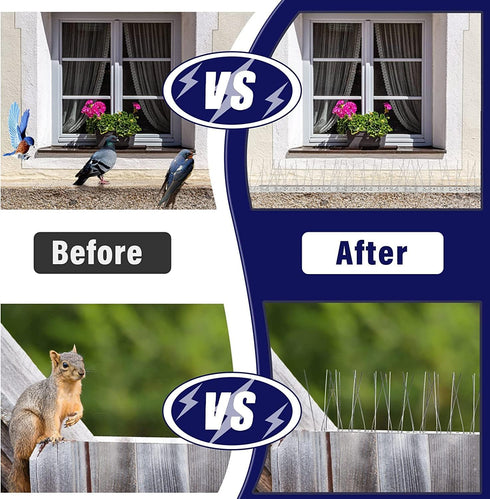 Bird Spike Pigeon Repellent: Bird Spike Deterrent Fence with Stainless Steel Base 3pcs(3.24 feet)...