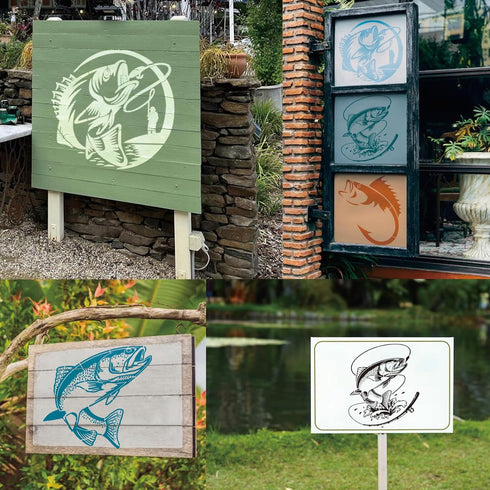 Fish Stencils for Painting Reusable Fishing Stencils Large Fisherman Template Paint Stencils for Painting on Wood Burning, DIY Art Craft Fabric Ca...