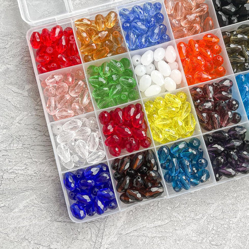 480pcs 24 Colors Teardrop Glass Beads for Jewelry Making 8x12mm Faceted Vertical Hole Crystal Teardrop Spacer Beads for DIY Bracelet Necklace...