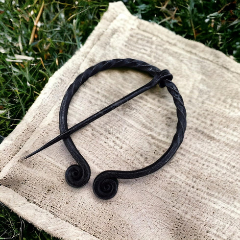 Twisted Ring Shape Brooch Hand forged medieval artifacts from nordiac past iron pin for cloak...