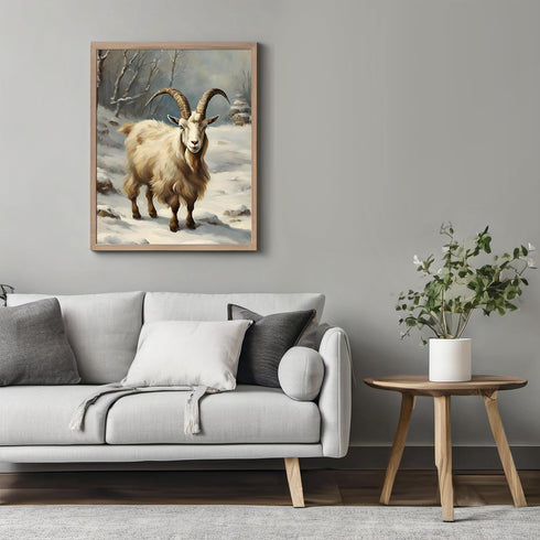 Posterizer 1 pcs-goat in snowy winter scene-oil painting style -3-Art for Animal Lovers-Landscape & Nature Art-Decor for Home & Office- unframed w...