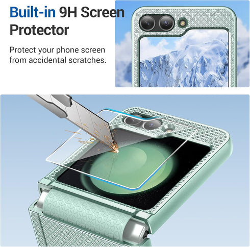 Maxdara for Z Flip 5 Case, Samsung Galaxy Z Flip 5 Case with Hinge Protection & Built-in Front Screen Protector Support Wireless Charging Hard PC ...