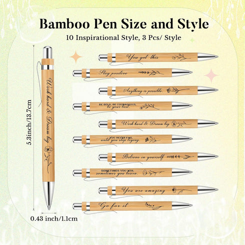 30 Pcs Inspirational Bamboo Ballpoint Pens Flower Pens with Black Ink Employee Appreciation Gift Thank You Gift Party Favors School Office Writing...