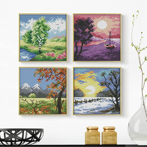 ITSTITCH Cross Stitch Stamped Kits for Adults 4 Pack Scenery Pattern 11CT Printed Cross Stitch Kits for Beginner Prestamped Easy Needlepoint Kits ...