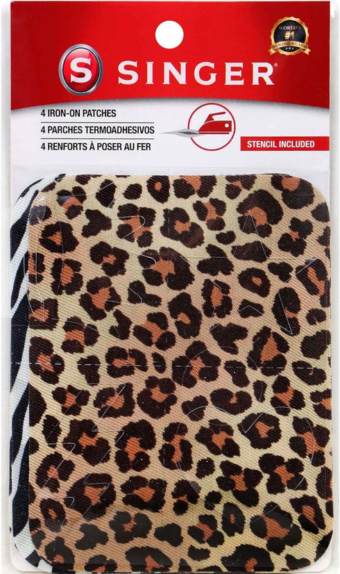 SINGER Fabric Iron-On Patches Animal Print Set with Stencil, Set of 4...