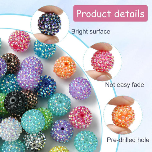 UR URLIFEHALL 50 Pcs Chunky Resin Rhinestone Beads Round Disco Ball Beads 20mm Bubblegum Beads Berry Beads for Making Supplies...