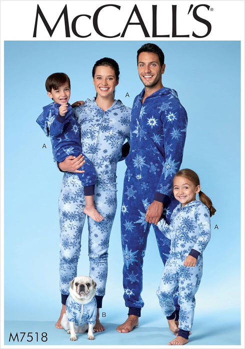 McCall Patterns Men's/Misses'/Boys'/Girls'/Children's Hooded Jumpsuits and Dog Coat with Kangaroo Pocket...