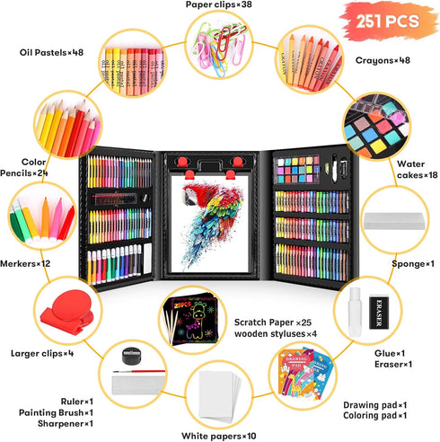 iBayam Art Kit, 251-Pack Art Supplies Drawing Kits, Arts and Crafts Gifts Box for Kids Teen Girls Boys, Art Set Case with Trifold Easel, Scratch P...