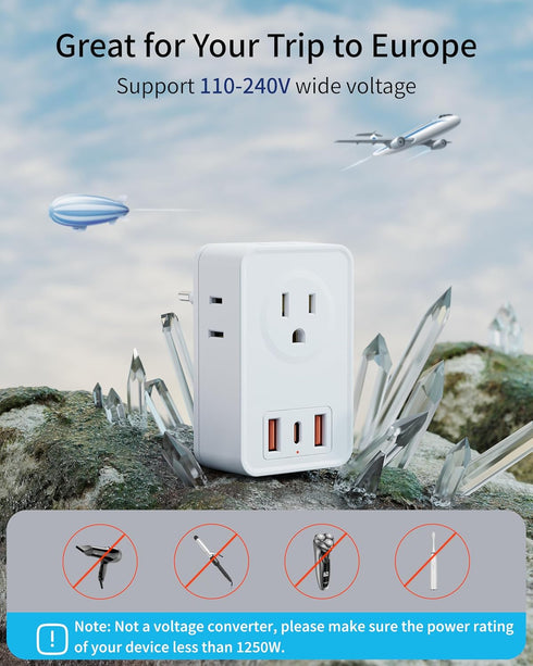 European Travel Plug Adapter, Type C International Power Adaptor Charger with 4 AC Outlets 3 USB Ports(1 USB C), US to Most Europe EU German Frenc...