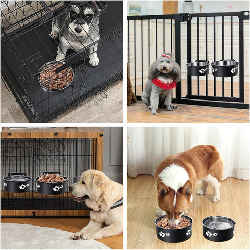Kennel Water Bowl Hanging, ShineMe 2 Pack Stainless Steel Food and Water Bowl for Dog Cage, Crate, Kennel Bowls Mountable for Medium and Small Dog...