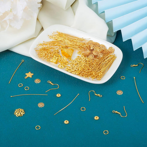 Pandahall 1 Box Jewelry Making Supplies Kits with Earring Hooks/Bead Caps/Eyepins/Jump Rings (Golden)...