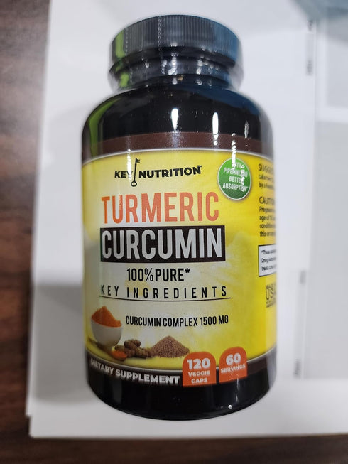 Key Nutrition Turmeric Curcumin Complex with Piperine, 100% Pure - 120 Capsules...