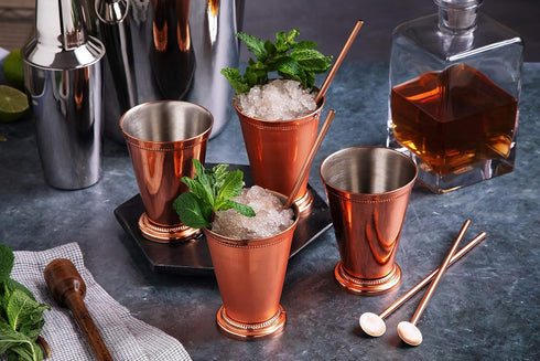 Sol Living Mint Julep Cups Set of 4, 12 oz Stainless Steel Lining Copper Cups Handcrafted Kentucky Derby Cups Barware Set for Cocktails Mixed Drin...