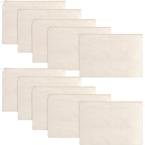 10 Pieces Cosmetic Bag Multipurpose Makeup Bag with Zipper Cotton Canvas Bag Travel Toiletry Pouch DIY Craft Bag (L, Beige)...