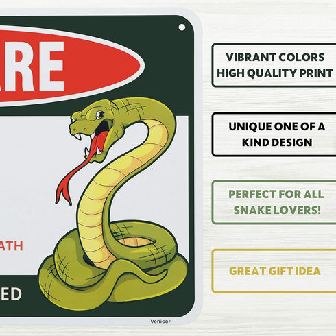 Venicor Snake Sign Decor - 8 x 12 Inches - Aluminum - Pet Snake Tank Accessories Tapestry Gifts Stuff Poster...