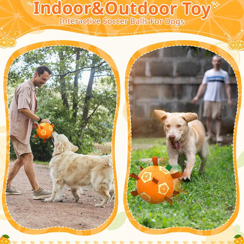 Orange Dog Toys Soccer Ball - Dog Soccer Ball with Straps, Dog Water Toy for for Tug of War, Durable Dog Balls for Large Dogs (8 Inch)...
