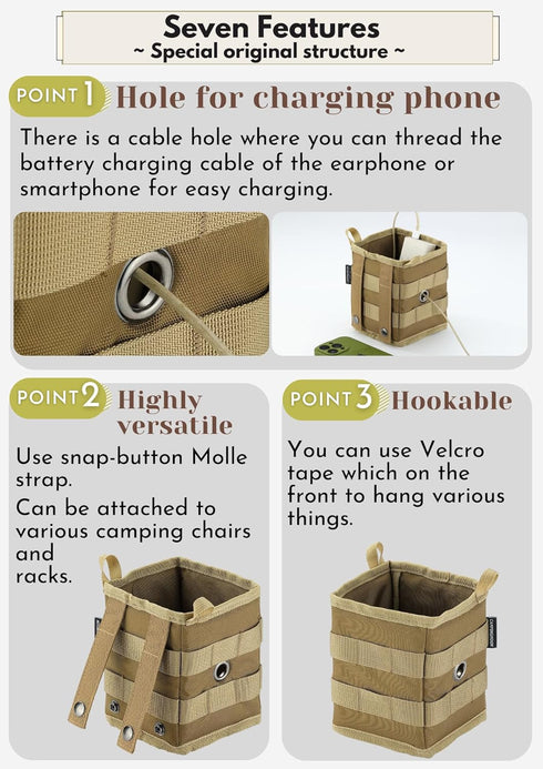 CAMPINGMOON Storage Box Accessory Gear Organizer XS for Camping Chair Tactical Table Field Rack Coyote BG-1212...