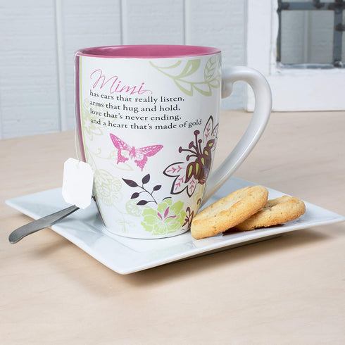 Pavilion Gift Company Mark My Words Mimi Floral Butterfly Grandma Coffee Tea Mug, Large, Pink, 20 ounces...