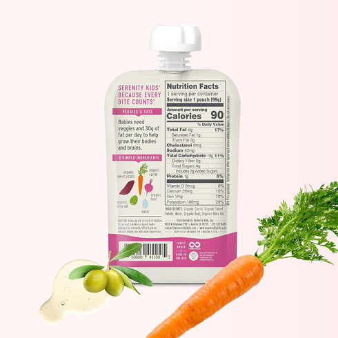 Serenity Kids 6+ Months USDA Organic Veggie Puree Baby Food Pouches | No Sugary Fruits or Added Sugar | Allergen Free | 3.5 Ounce BPA-Free Pouch |...