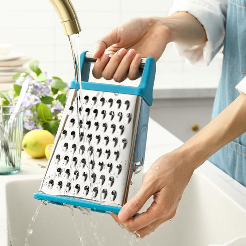 Spring Chef Handheld Stainless Steel XL Parmesan Cheese Grater with Handle - 4 Sided Metal Box Grater for Kitchen - Dishwasher Safe Potato Shredde...