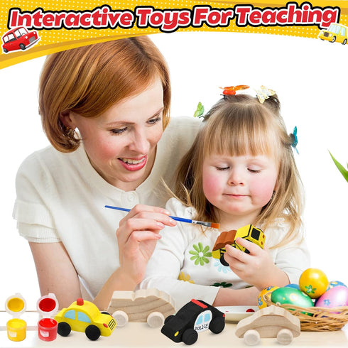 12 Pieces Unfinished Wooden Cars Wood DIY Car Toys Wood Crafts Painting Crafts Kit for Student Easy Woodworking Set Family Activities Arts and Cra...