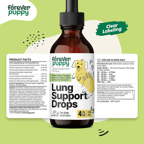 Lung Support Drops for Dogs - Vegan Dog Respiratory Health Supplements - Herbal Respiratory Support for Dogs w/Mullein Leaf and Echinacea Herb - L...