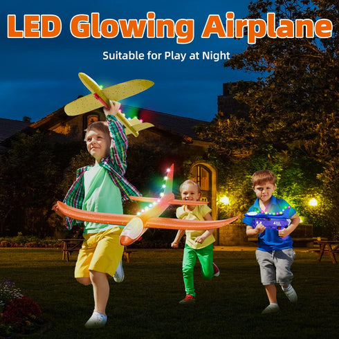 3-Pack LED Airplane Toy, Foam Glider with Plane Launcher - Catapult Plane with 2 Flight Modes, Kids Gifts Flying Toy for 3 4 5 6 7 8 9 10 11 12 Ye...