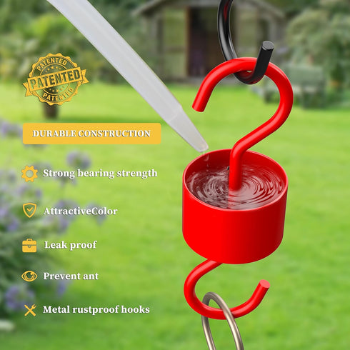 Metal Ant Moat for Hummingbird Feeders, Hummingbird feeders for Outdoors Hanging, Hummingbird Feeder Accessory 4 Hooks with 4 Brushes, Red...