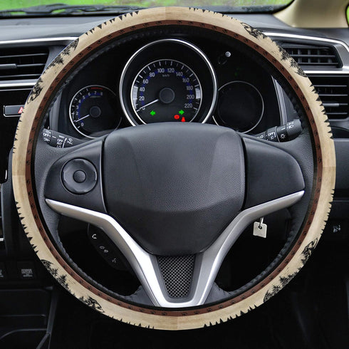 Steering Wheel Cover Vintage Black Bear Pine Tree Silhouettes Steering Wheel Covers Retro Rustic Steering Wheel Protector Car Accessory 15 Inches...