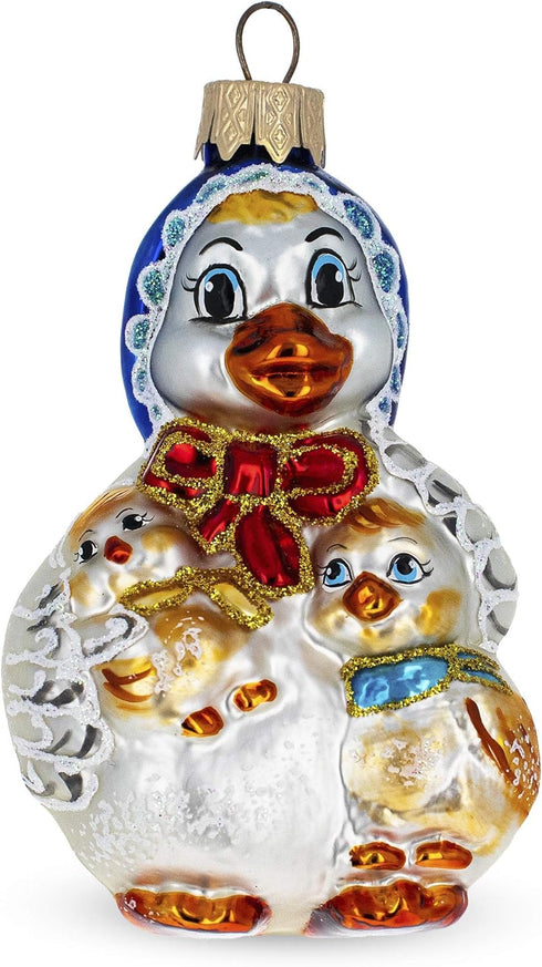 Mother Goose with Ducklings Glass Christmas Ornament...