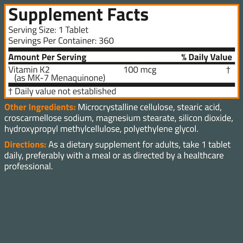 Bronson Vitamin K2 MK-7 100 MCG, K2 as MK7 Menaquinone, Bone Support 1 Year Supply, 360 Tablets...