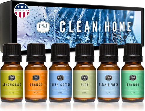 P&J Fragrance Oil Clean Home Set | Lemongrass, Fresh Cotton, Clean & Fresh, Aloe, Bamboo, Orange Candle Scent for Candle Making, Freshie Scents, S...