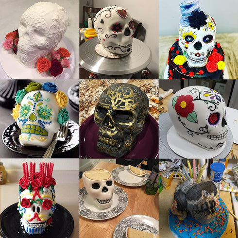 JETKONG Extra Large Silicone Skull Cake Mold Haunted Skull Baking Cake Pan for Halloween and Birthday Party...