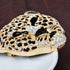 Vintage Black Enamel Spotted Leopard Head Rhinestone Crystal Animal Brooch Pin Lapel Pin Badge...
