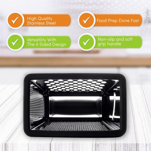 Spring Chef Professional 10" Parmesan Cheese Grater With Container, Stainless Steel & Soft Grip Handle, 4 Sided Kitchen Cheese Shredder, Handheld ...