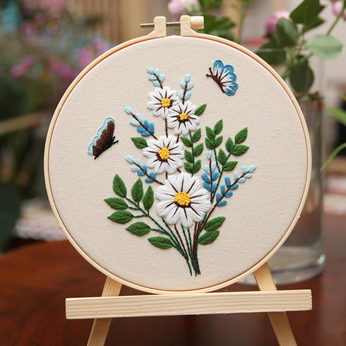 XM-GENYUE 3 Sets Embroidery Starter Kit with Pattern and Instructions, Cross Stitch Kit Include Embroidery Clothes with Floral Bouquet Pattern Col...