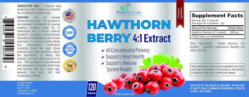 Hawthorn Berry 4:1 Extract (120 Capsules) Immune System Support, Super Antioxidant, Hawthorn Berry Capsules Concentrated from 2660mg Berries...