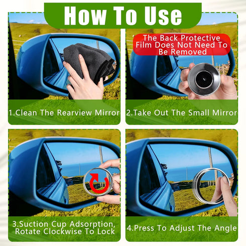 2 Pcs Car Blind Spot Mirrors, 2'' Convex Mirror Car, 360° Wide Angle Side Rear View Mirror Car Accessories Blindspot Mirror with ABS Housing for S...