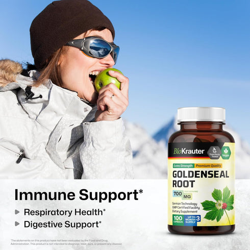 BIO KRAUTER Goldenseal Root Capsule 700 mg - 100 Golden Seal Powder Caps - Respiratory & Digestive Support - Vegan, No Fillers...