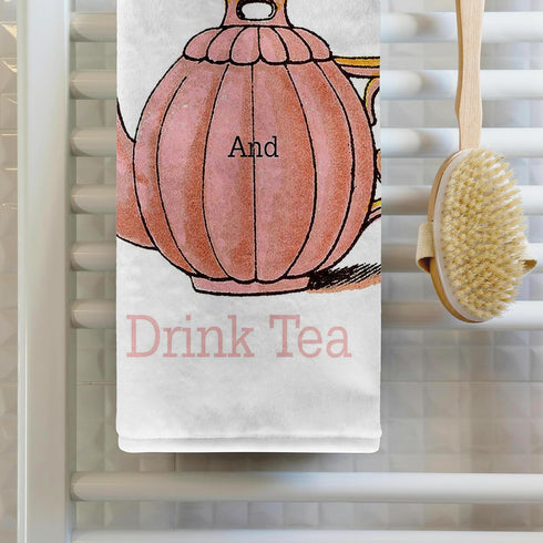 3D Rose Image of Keep Calm and Drink Tea with Vintage Teapot Hand Towel, 15" x 22"...