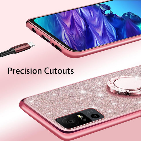 for TCL 40 XE 5G/40 NxtPaper 5G Phone Case with Ring Stand Lanyard Strap, Cute Shiny Glitter Girls Women Drop Protection ShockProof 2-Layer Protec...