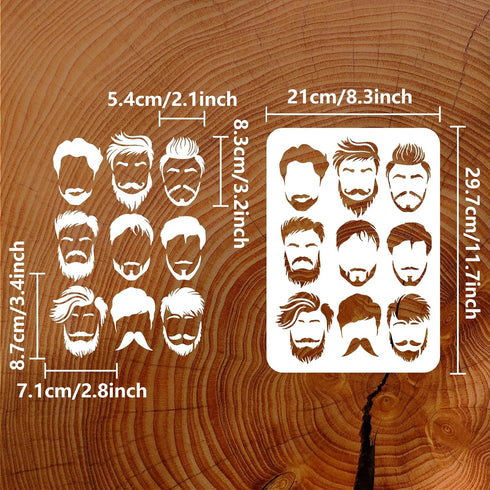 FINGERINSPIRE Men Pattern Painting Stencil 8.3x11.7inch 9 Styles Beards Men Drawing Template Mustache Hair Man Pattern Decoration Stencil for Pain...