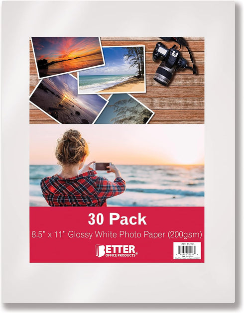 Better Office Products Glossy Photo Paper, 8.5 x 11 Inch, 30 Sheets, 200 gsm, Letter Size, 30-Count Pack...