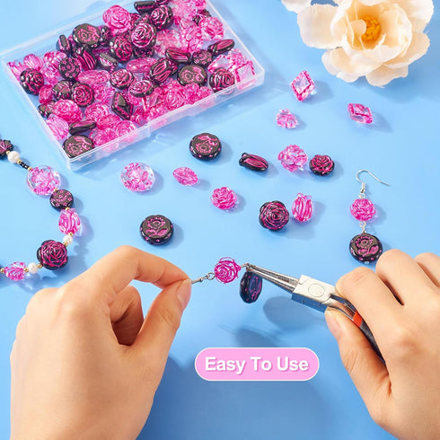 90pcs Acrylic Flower Beads Hot Pink Black Plastic Beads Vintage Rose Tulip Flower Loose Beads for DIY Bracelets Necklace Key Chains Jewelry Making...