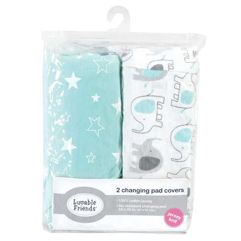 Luvable Friends Unisex Baby Fitted Changing Pad Cover, Boy Basic Elephant, One Size...