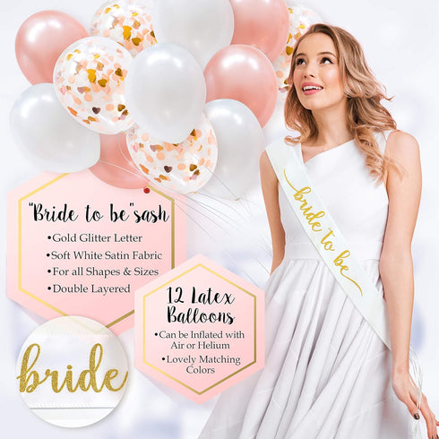 Bachelorette Party Decorations Kit | Bridal Shower Supplies | Bride to Be Sash, Ring Foil, Rose Balloons, Glitter Banner | Pop The Champagne She i...