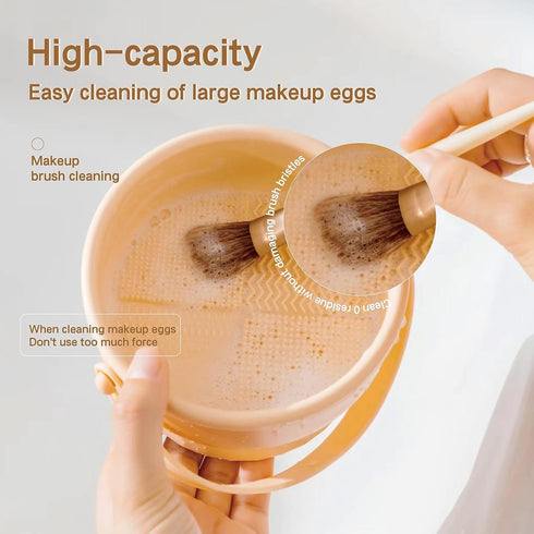 Makeup Brush Cleaning Mat 3-in-1 Silicone Makeup Brush Cleaner Bowl Includes Drying Holder, Cleaning Scrubber Tool, and Cosmetic Brush Cleaner wit...