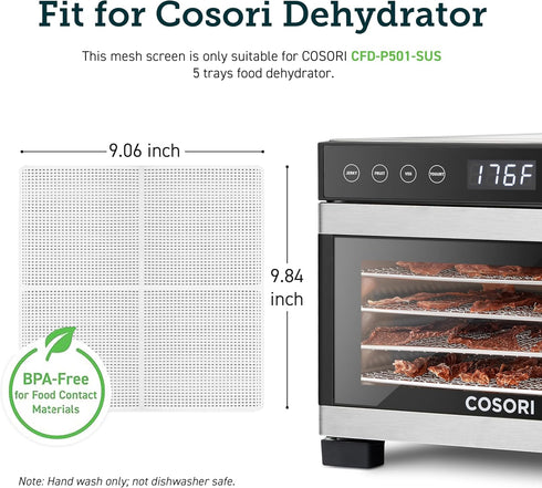 COSORI Food Dehydrator Accessories, for 5-Tray CFD-P501-SUS Only, BPA-Free, CRP-P501MS-WUS, Plastic Mesh Screens, 2 Pack...